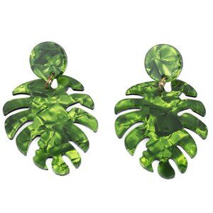 Monstera Leaf Earrings Pearlescent Green Acrylic NWOT